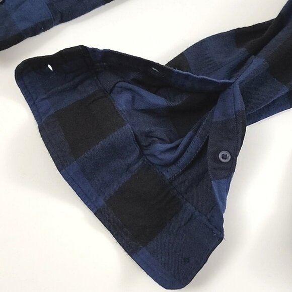 Only & Sons Men's Button Up Flannel Cotton Shirt Slim Blue Black Checkered Sz L - Picture 8 of 12